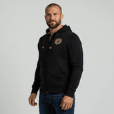 Sweat à capuche zippé noir brodé d'un ballon de rugby BACK TO LEGEND