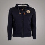 Sweat à capuche zippé noir brodé d'un ballon de rugby (vue de face)