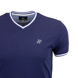 T-shirt bleu col V Blacks Legend (Zoom poitrine et col en V)