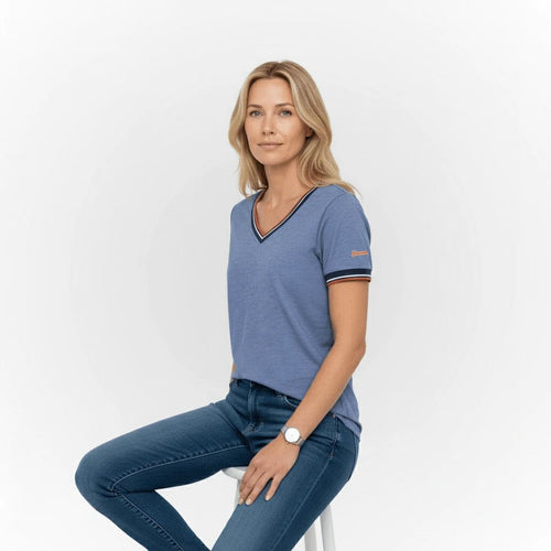 T-shirt femme bleu col en V Blacks Legend