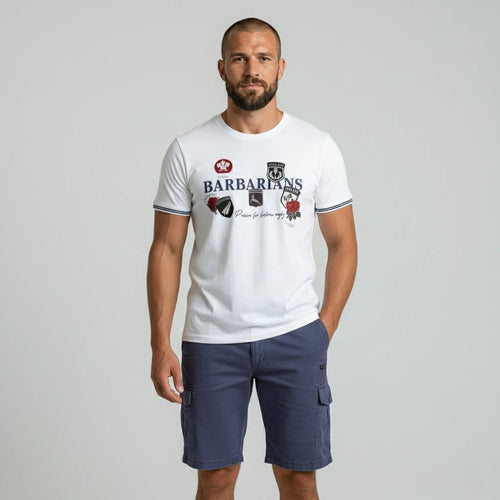 T-shirt blanc col rond Barbarians BACK TO LEGEND