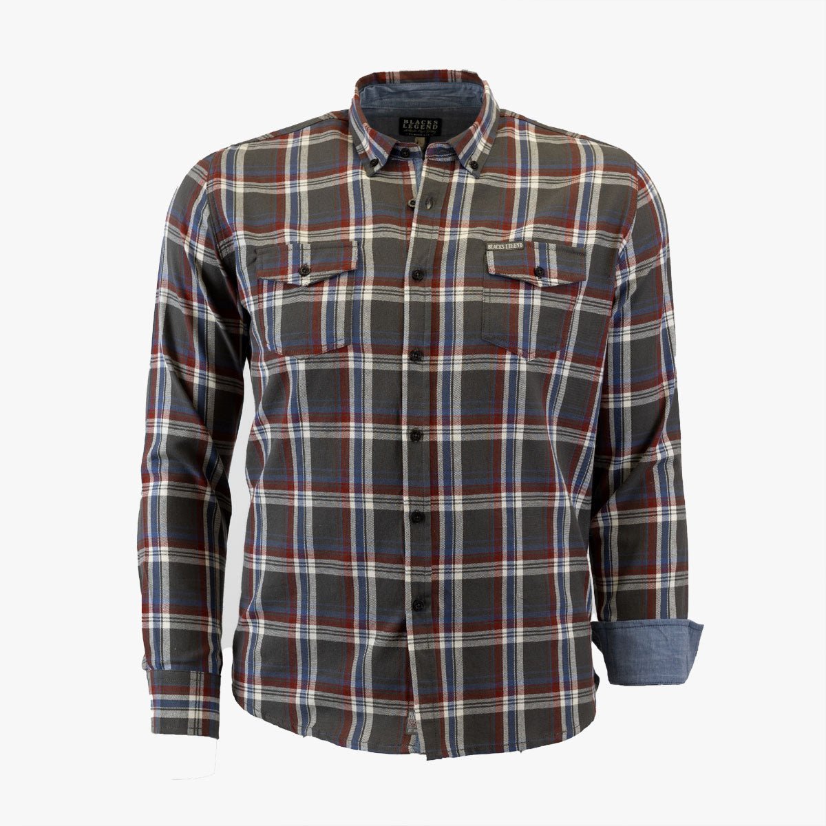 Chemise en coton orange avec imprimé à carreaux bleu et blanc Chemise en coton orange avec imprimé à carreaux bleu et blanc