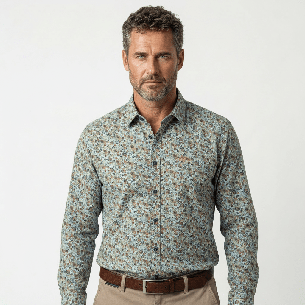 Chemise ml bleu ciel à imprimé floral multicolore