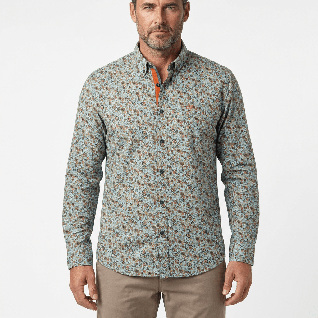 Chemise ml bleu ciel à imprimé floral multicolore