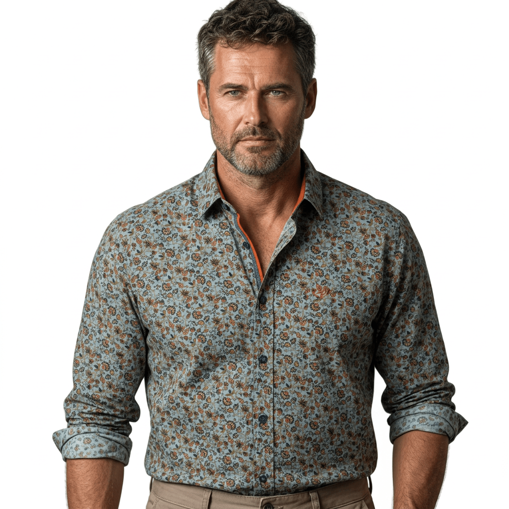 Chemise ml bleu ciel à imprimé floral multicolore
