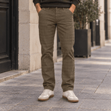 Pantalon velours beige motif Prince de Galles