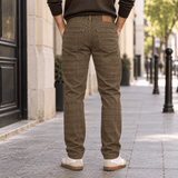 Pantalon velours beige motif Prince de Galles