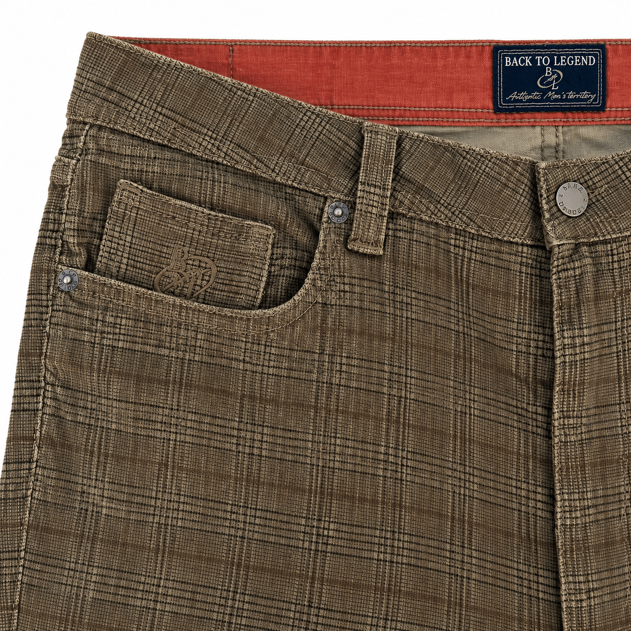 Pantalon velours beige motif Prince de Galles