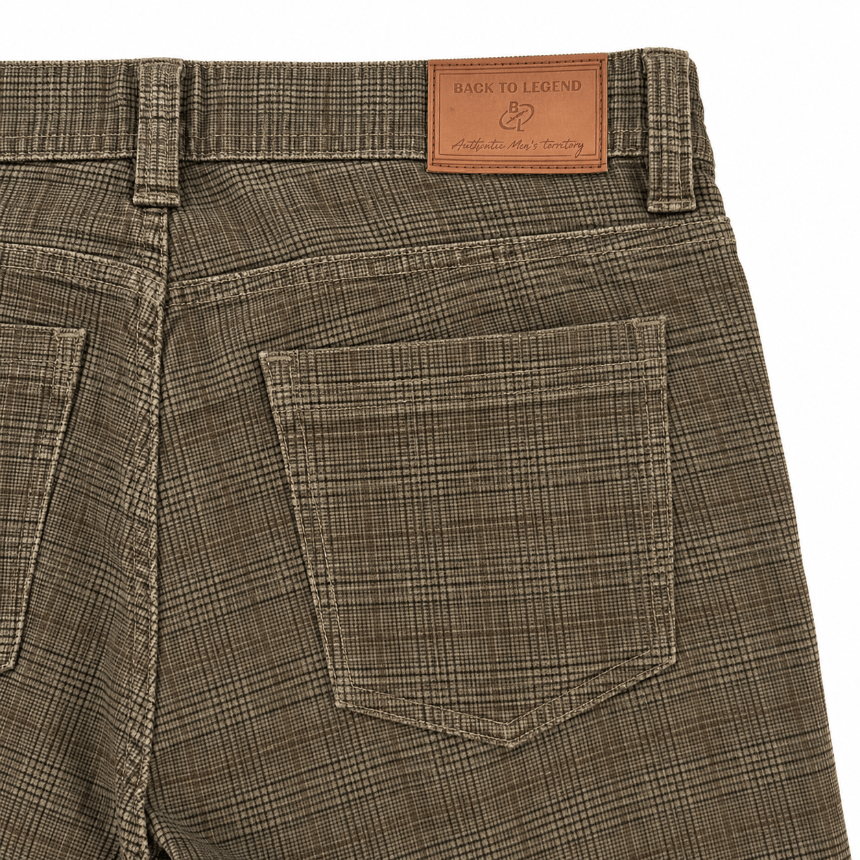 Pantalon velours beige motif Prince de Galles