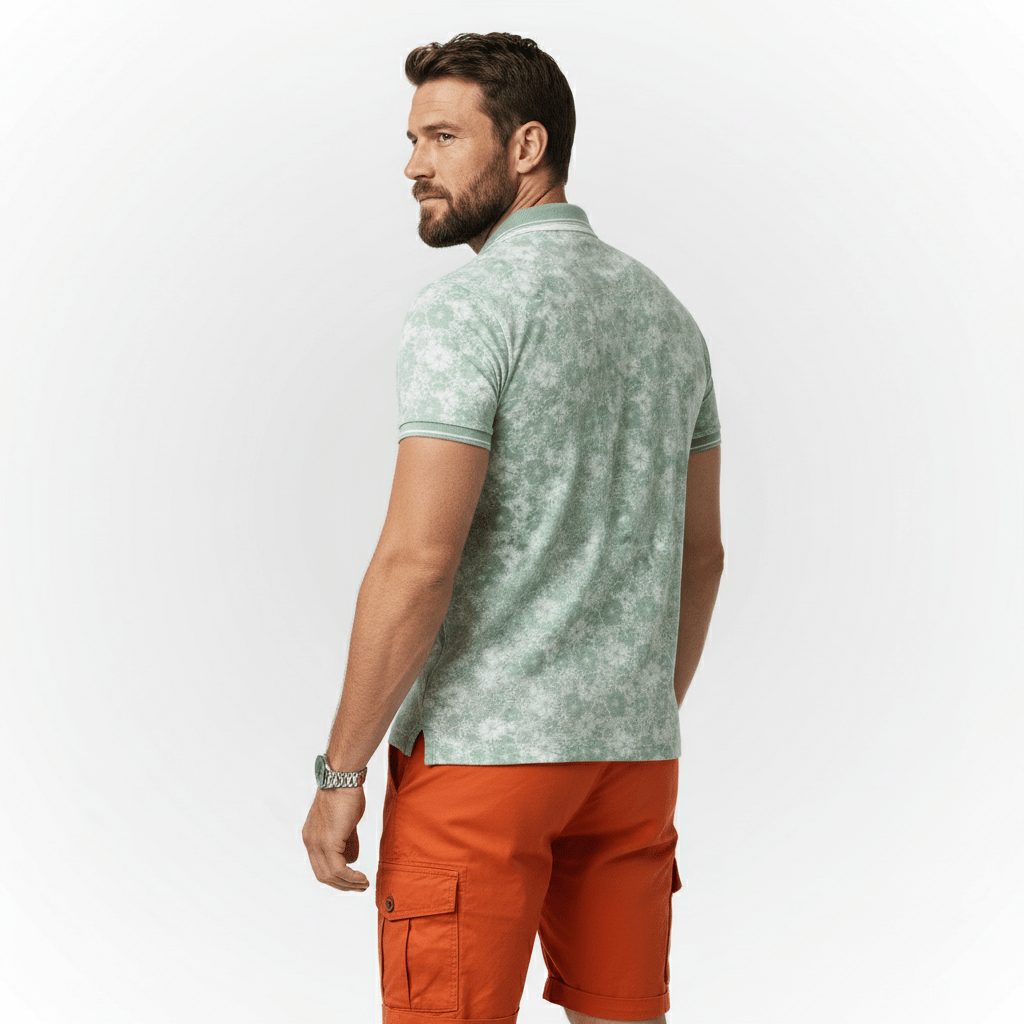 Almond green polo shirt floral print