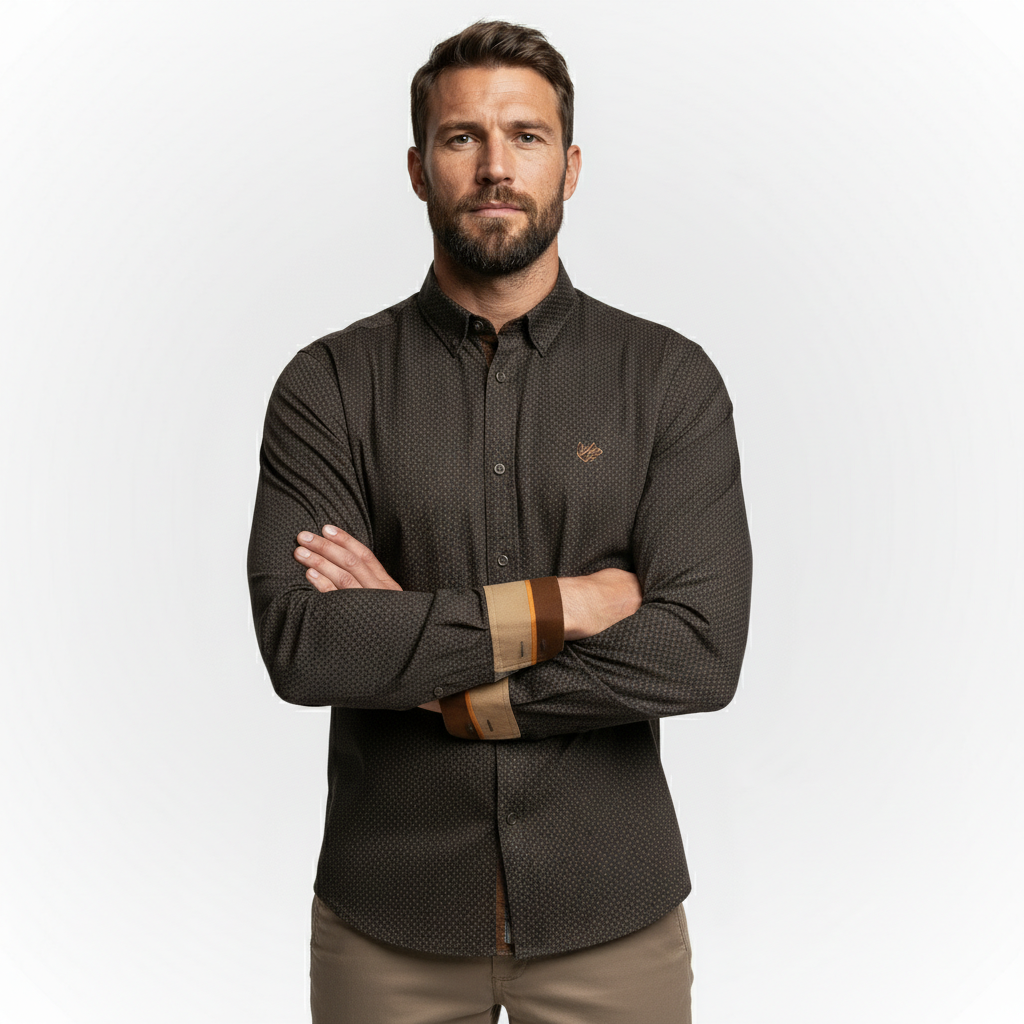 Chemise ml popline noire imprimé géométrique