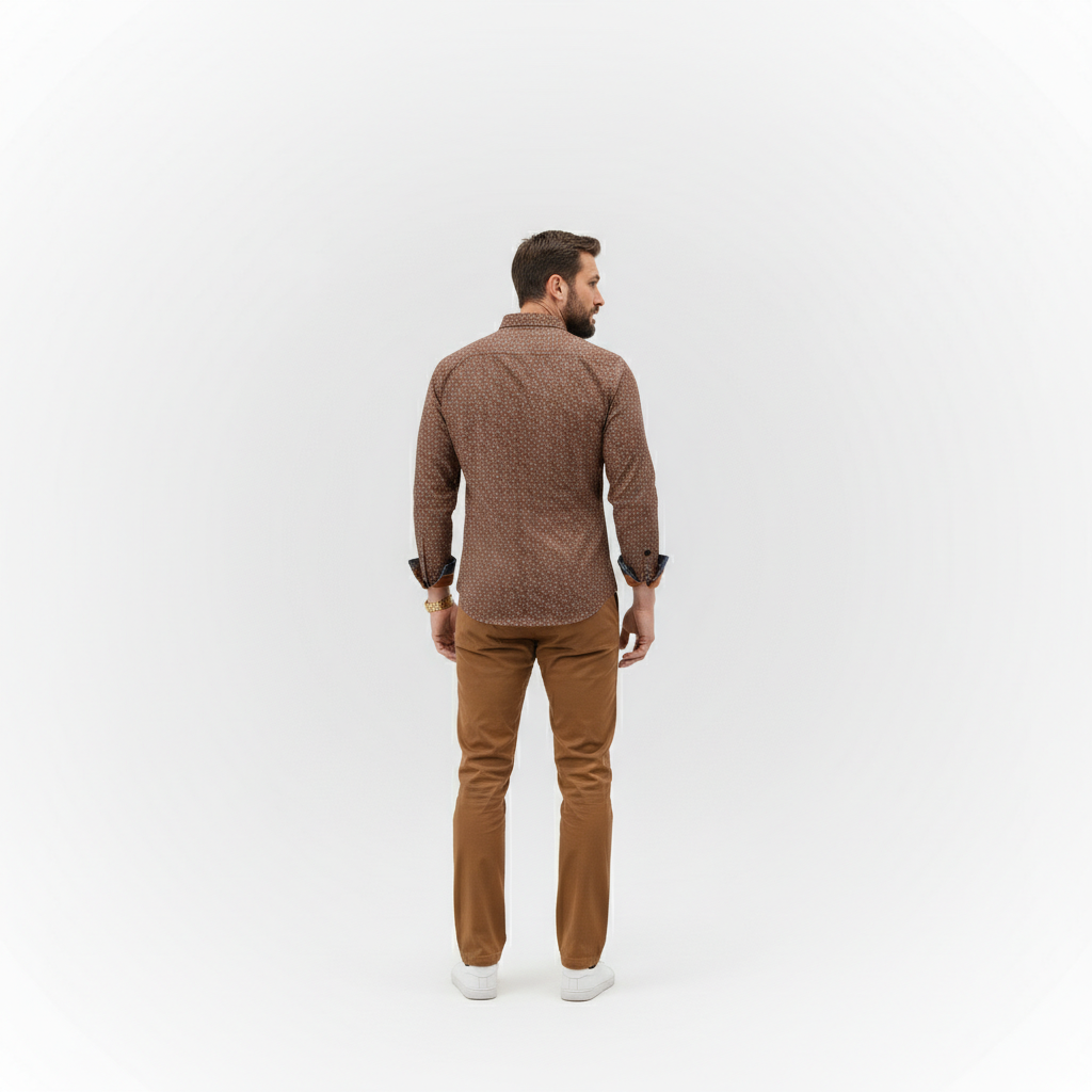 Chemise ml acajou motif fleuri