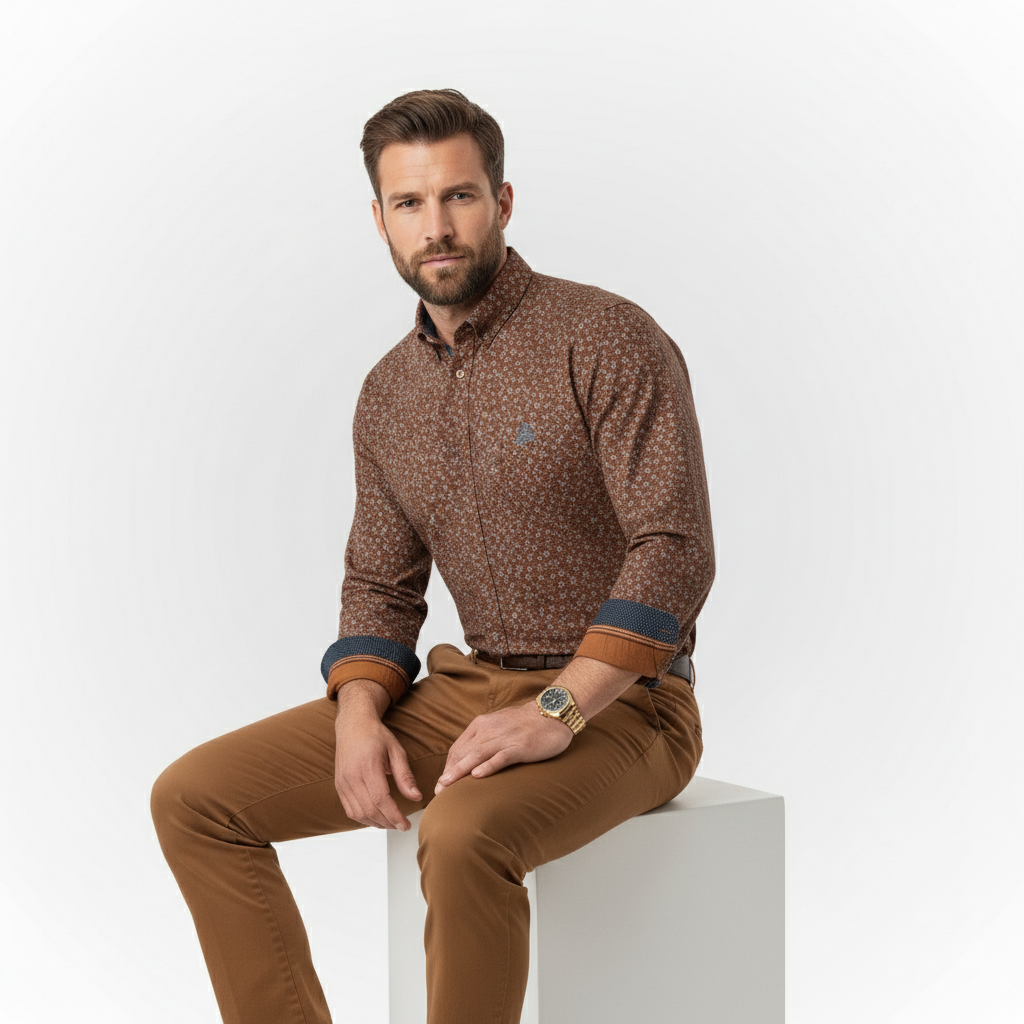 Chemise ml acajou motif fleuri