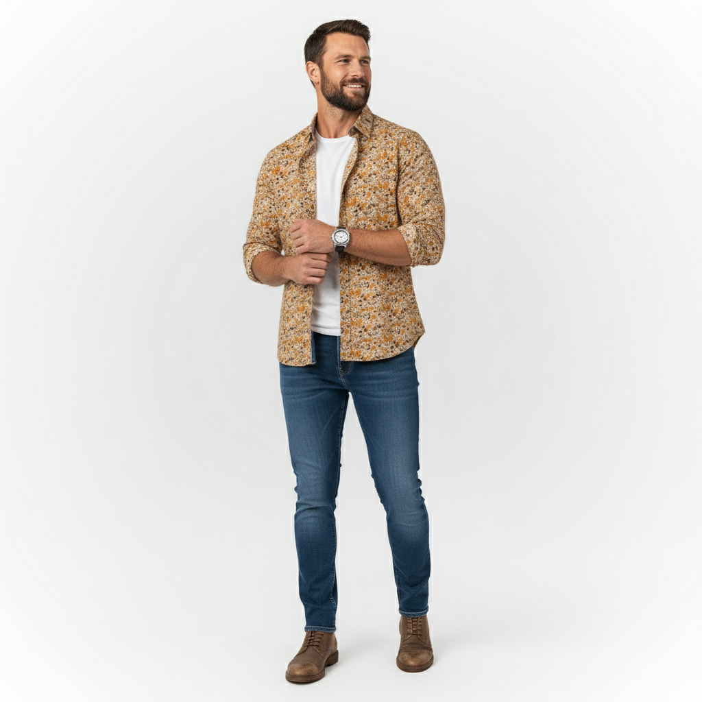 Chemise ml beige imprimé automnal