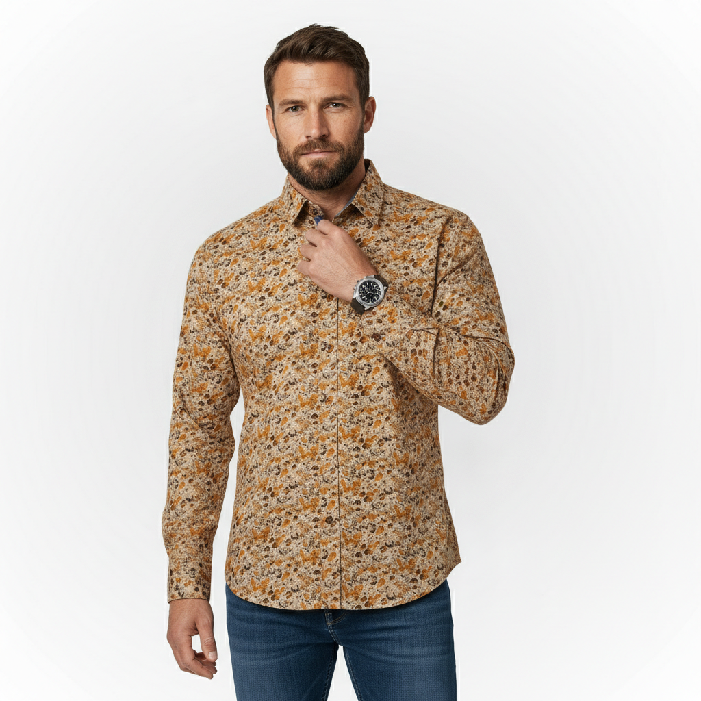 Chemise ml beige imprimé automnal