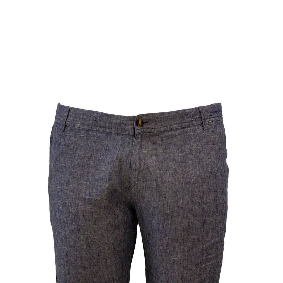 Bermuda Homme coupe chino bleu chiné en lin - Zoom face avant