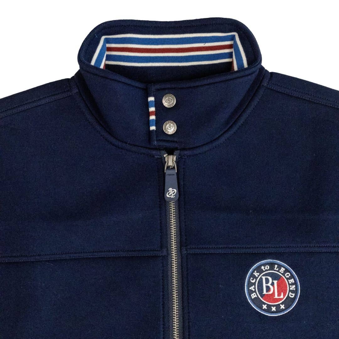 Blouson néoprène bleu marine (zoom col et zip de fermeture)