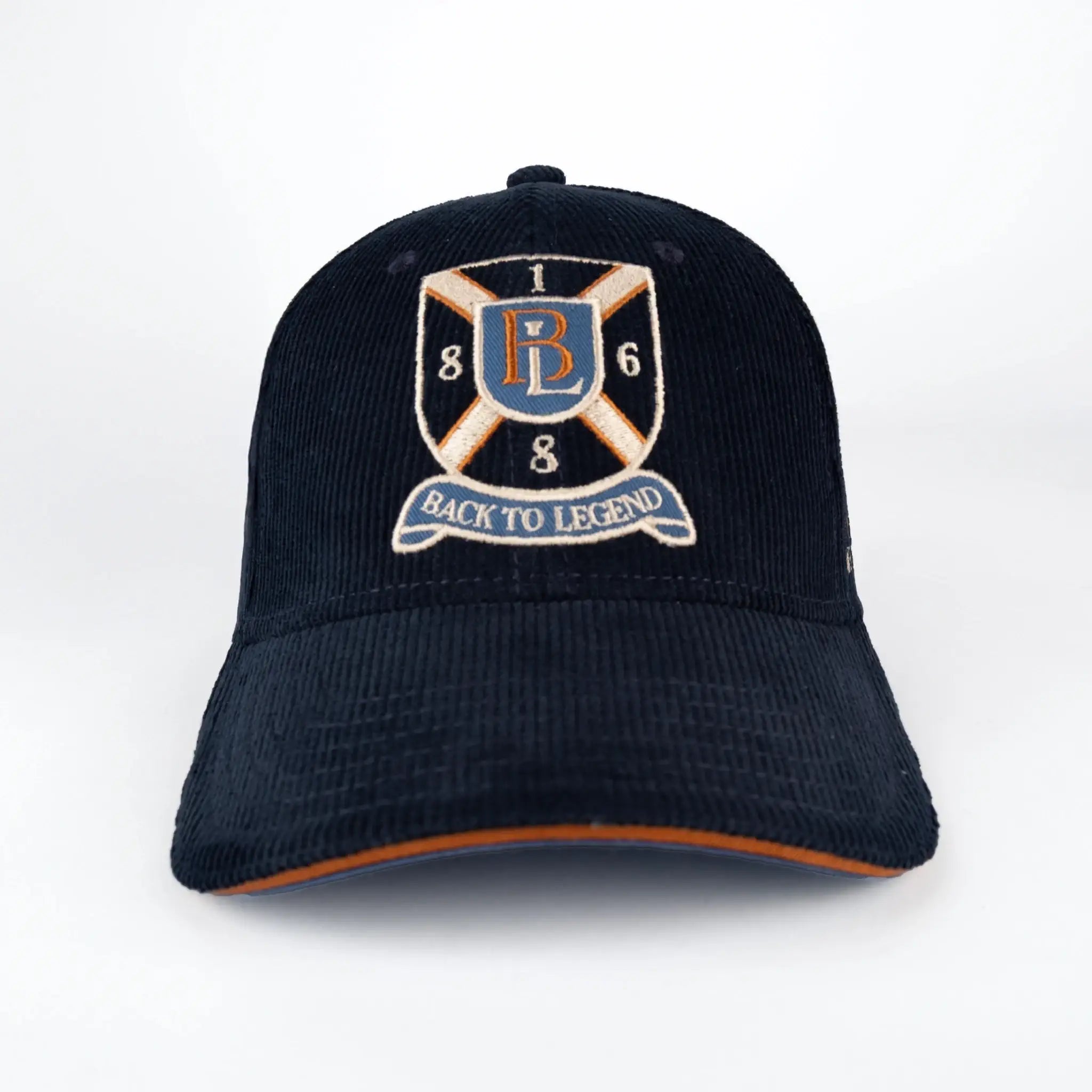 Casquette bleu marine en velours BACK TO LEGEND (vue face avant)