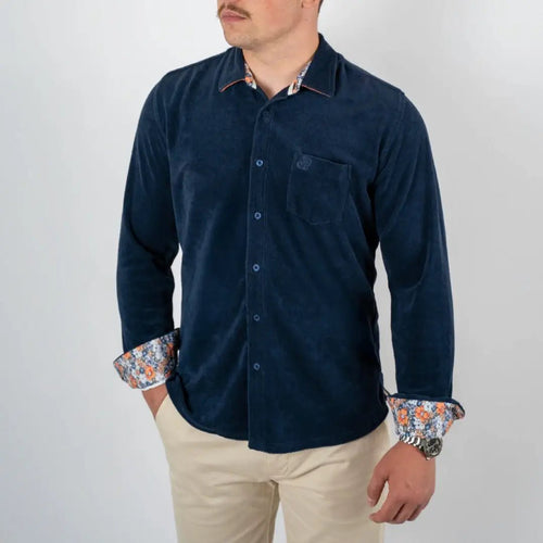 Chemise homme bleu marine en tissu éponge (vue de face)
