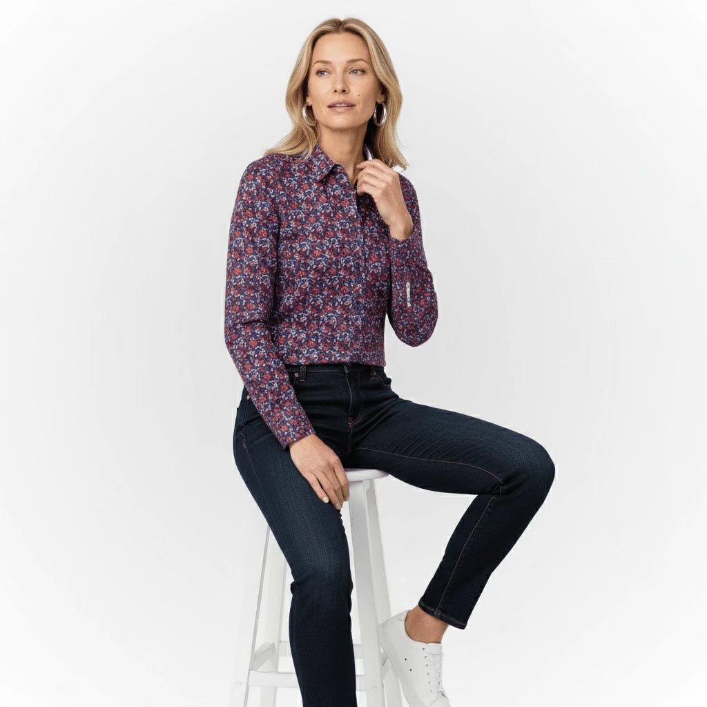 Chemise femme bleue à fleurs et manches longues Blacks Legend