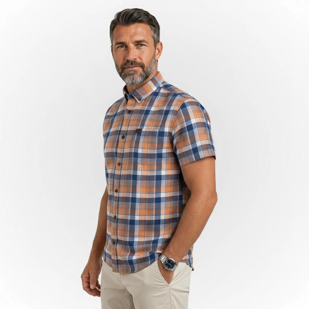 Chemise homme à carreaux orange corail (manches courtes) Blacks Legend