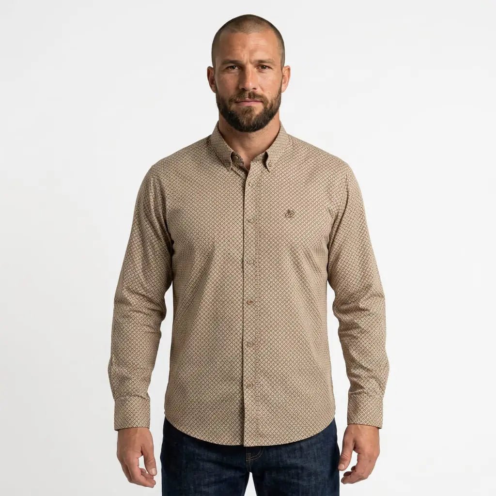 Chemise homme beige à manches longues en popline BACK TO LEGEND