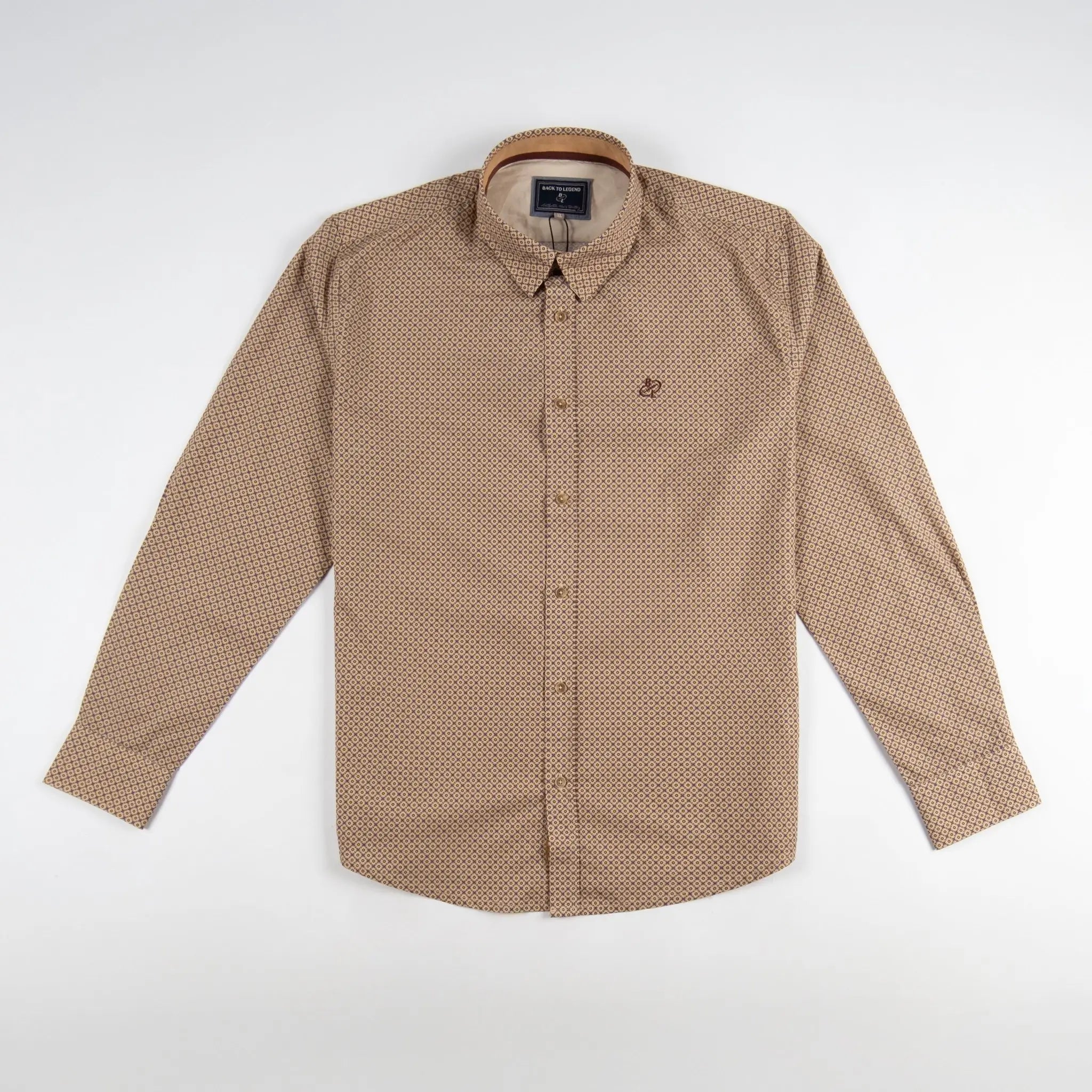 Chemise homme beige à manches longues en popline BACK TO LEGEND (chemise à plat de face)