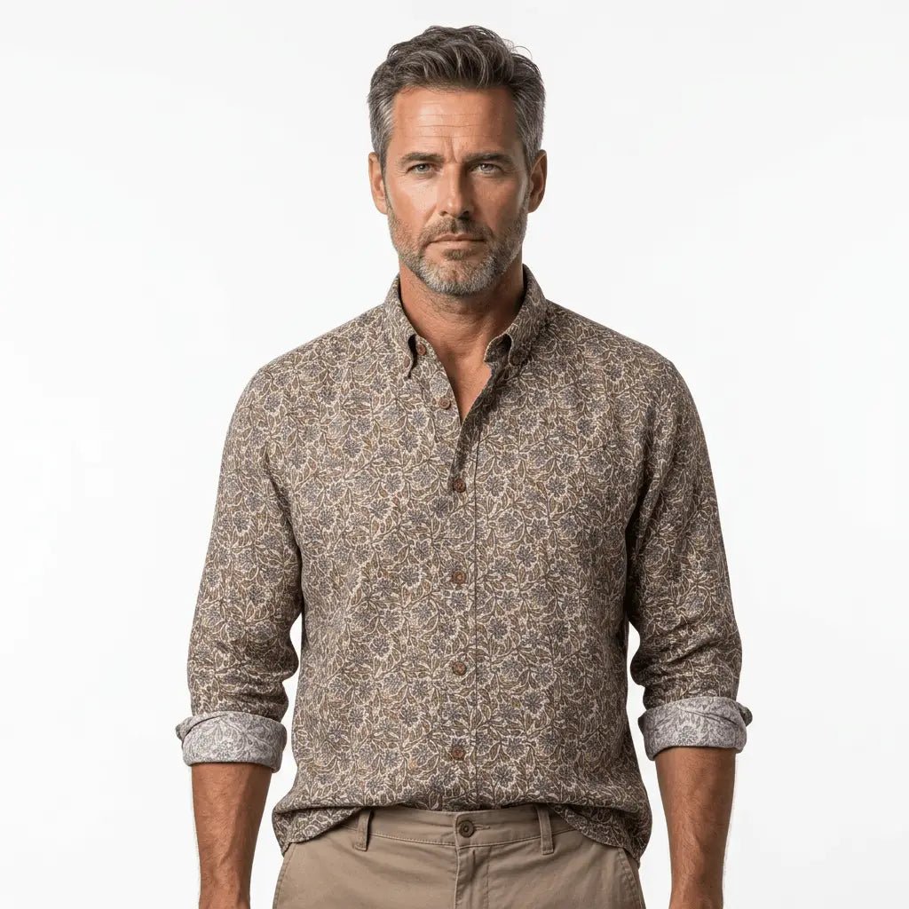 Chemise homme blanche à motif floral en voile de coton BACK TO LEGEND