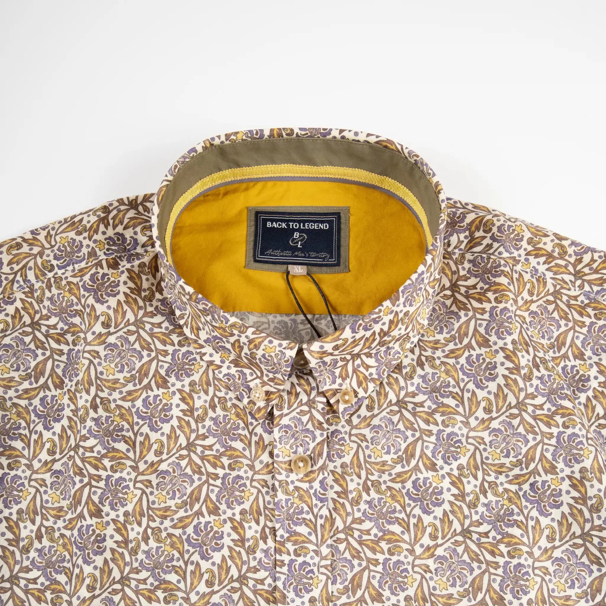 Chemise homme blanche à motif floral en voile de coton BACK TO LEGEND (zoom col et poitrine)