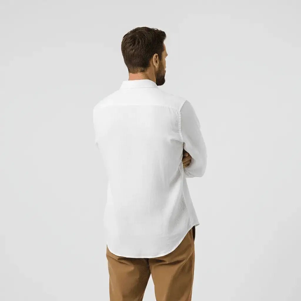 Chemise Homme à manches longues blanche en lin BACK to LEGEND (vue de dos)