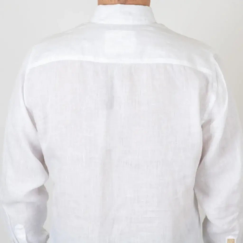 Chemise Homme à manches longues blanche en lin BACK to LEGEND (zoom dos)