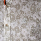 Chemise manches longues blanche à motifs fleuris beiges (zoom tissu)