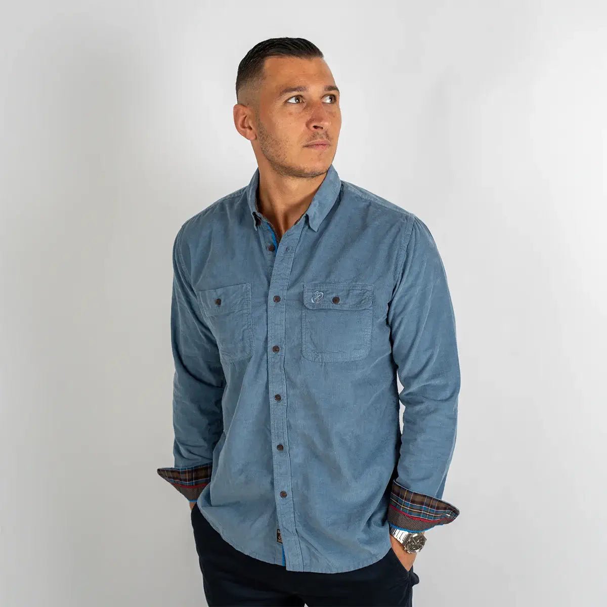 Chemise à manches longues bleu indigo en velours Back to Legend