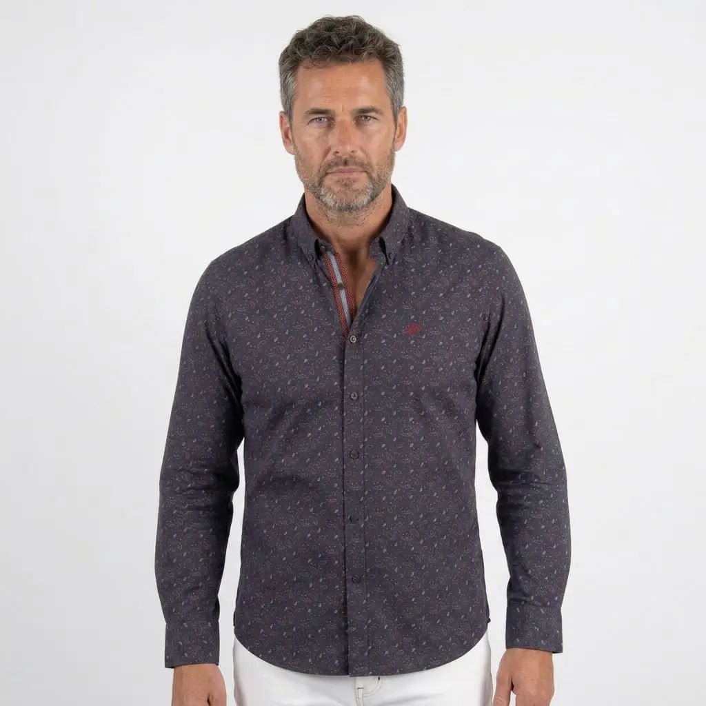 Chemise manches longues bleu marine à motif cachemire BACK TO LEGEND