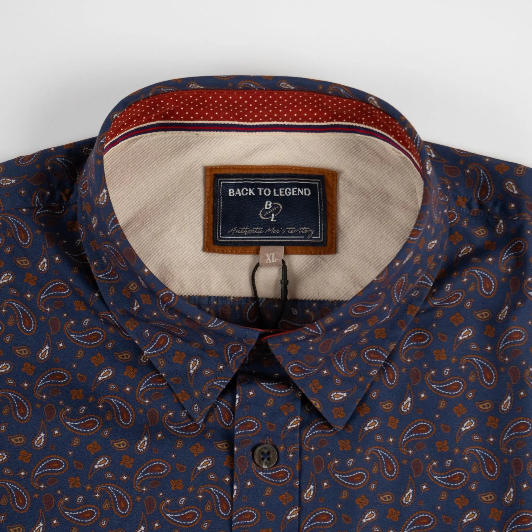 Chemise manches longues bleu marine à motif cachemire BACK TO LEGEND (zoom poitrine et col)