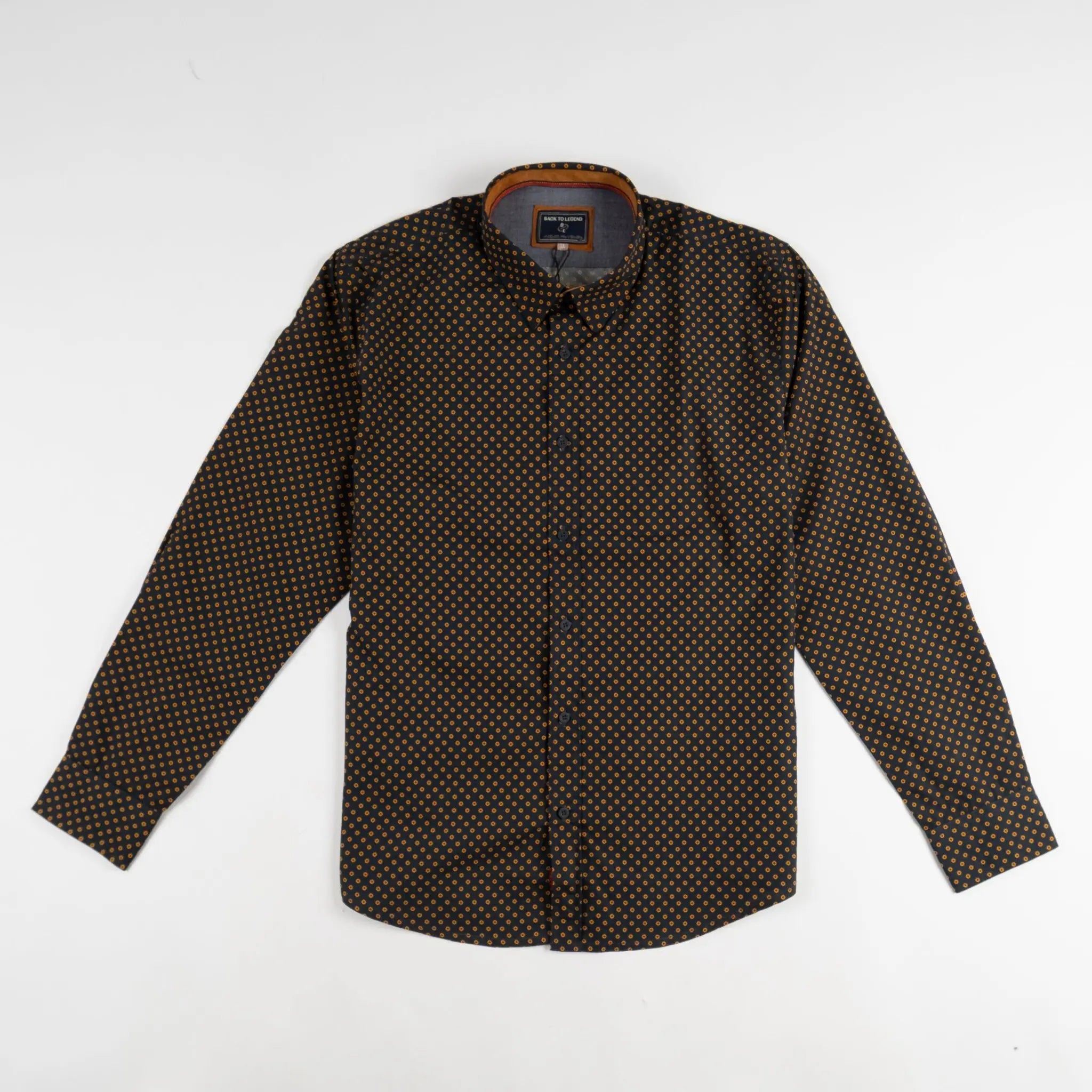Chemise homme bleu marine à manches longues en popline BACK TO LEGEND (chemise à plat de face)