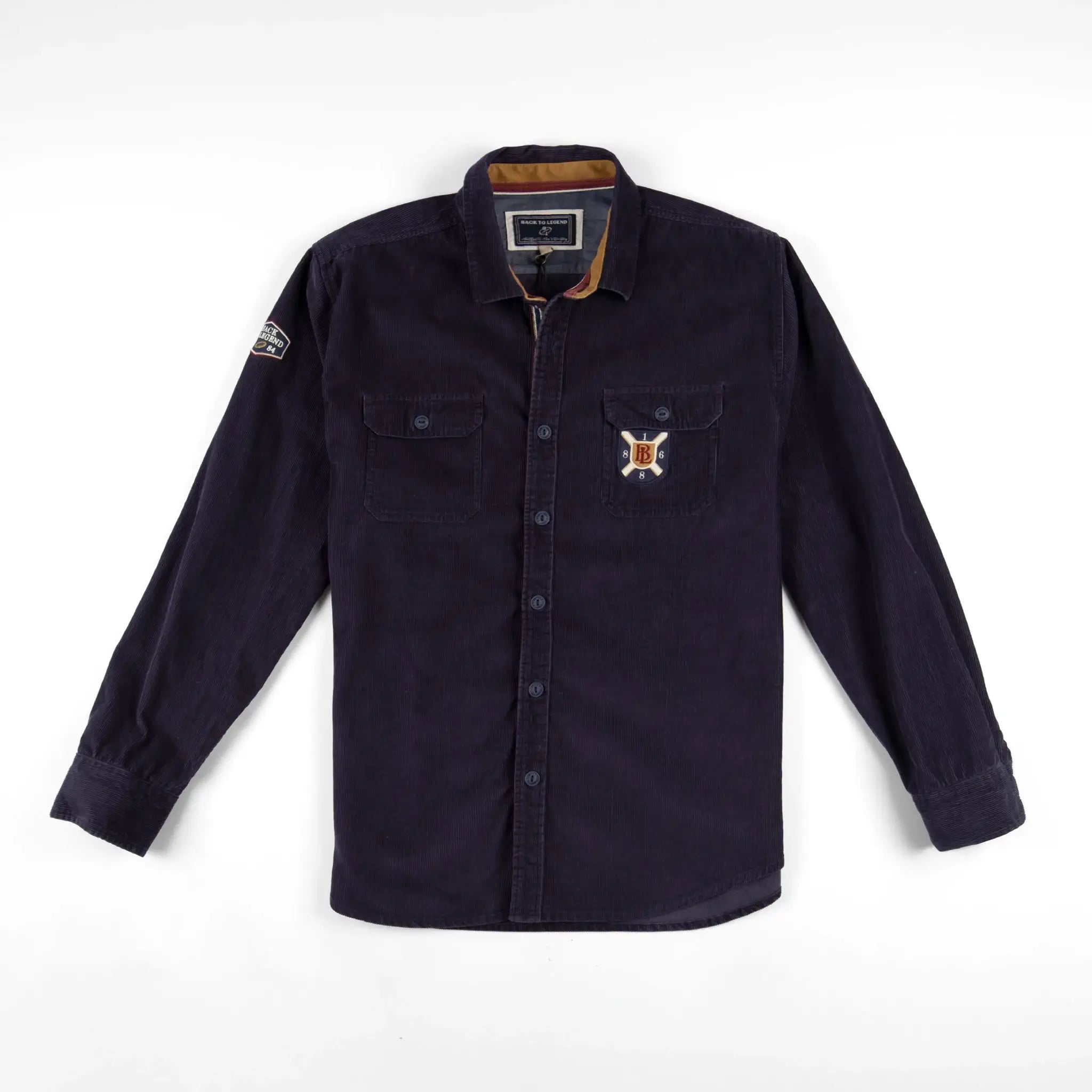 Chemise BACK TO LEGEND à manches longues bleu marine en velours (vêtement à plat de face)