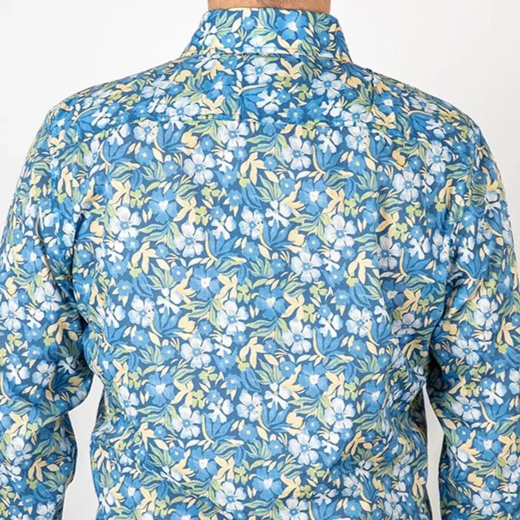 Chemise légère manches longues à motif floral bleu BACK TO LEGEND (zoom sur le motif à fleurs)