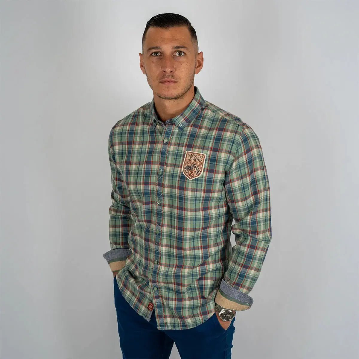 Chemise manches longues à carreaux verts et bleus BACK to LEGEND