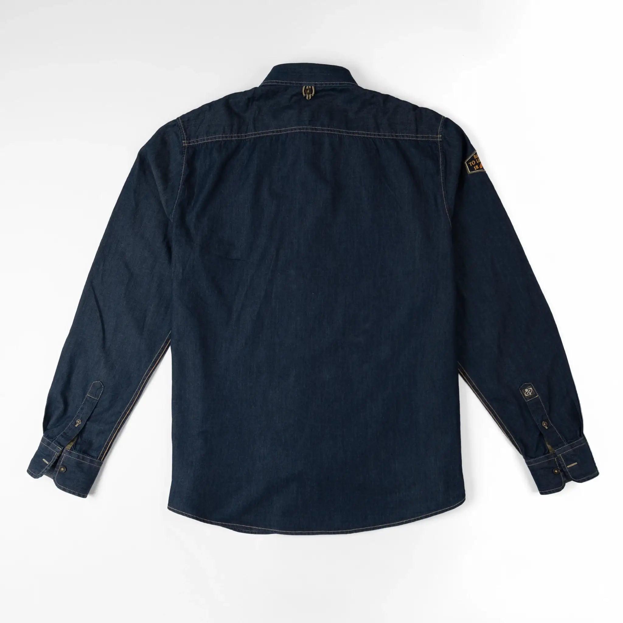 Chemise BACK TO LEGEND à manches longues en jean bleu denim foncé (vêtement à plat de dos)