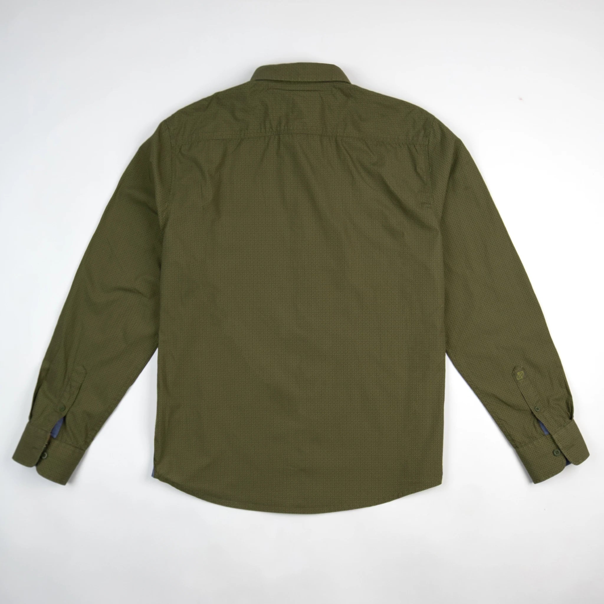 Chemise à manches longues BACK TO LEGEND kaki et micro-motif pour homme (vêtement à plat de dos)