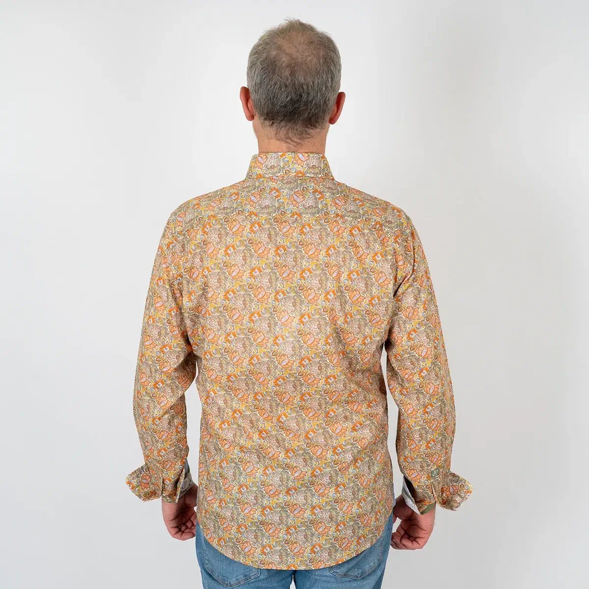 Chemise à manches longues kaki motif floral en voile de coton BACK to LEGEND (vue de dos)