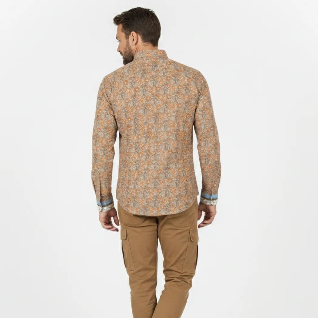 Chemise à manches longues kaki motif floral en voile de coton BACK to LEGEND (vue de dos)