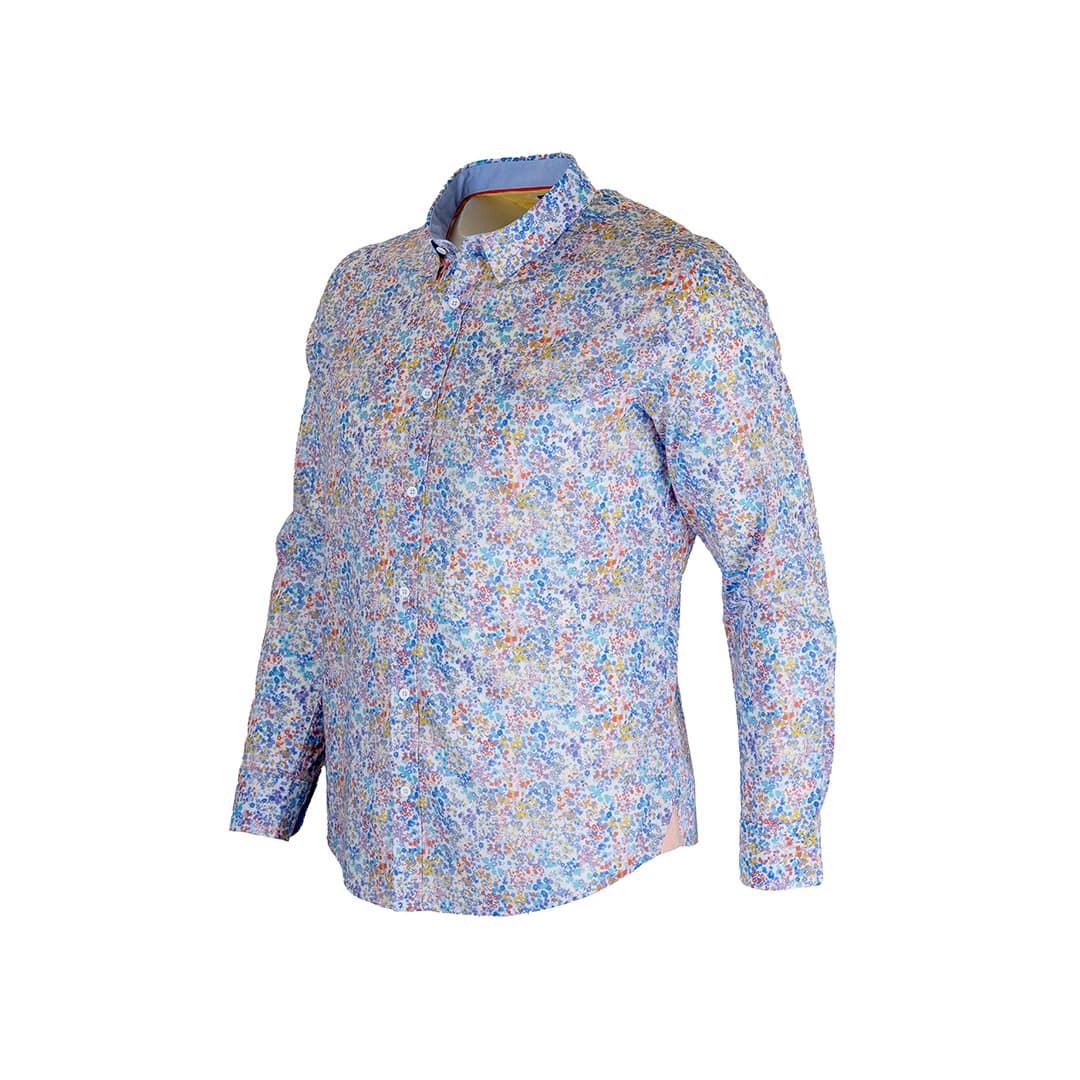 Chemise à manches longues fleurie bleu ciel pour Homme (vue de 3/4 face)