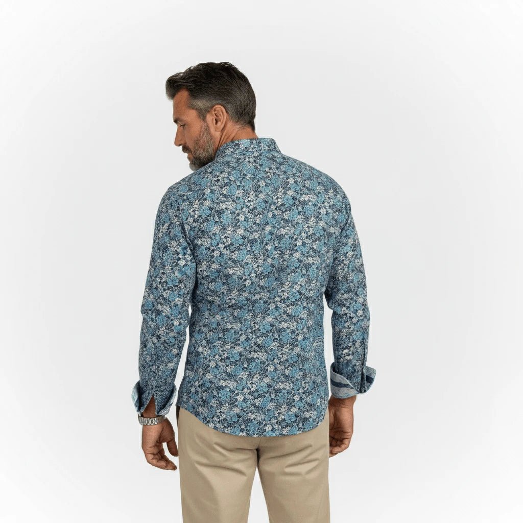 Chemise légère turquoise fleurie à manches longues Blacks Legend (vue de dos)