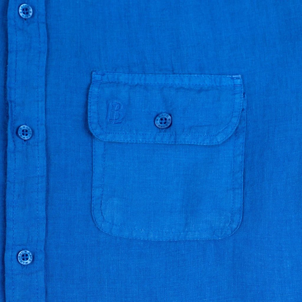 Chemise manches longues femme en lin bleue BACK to LEGEND (zoom poche poitrine)