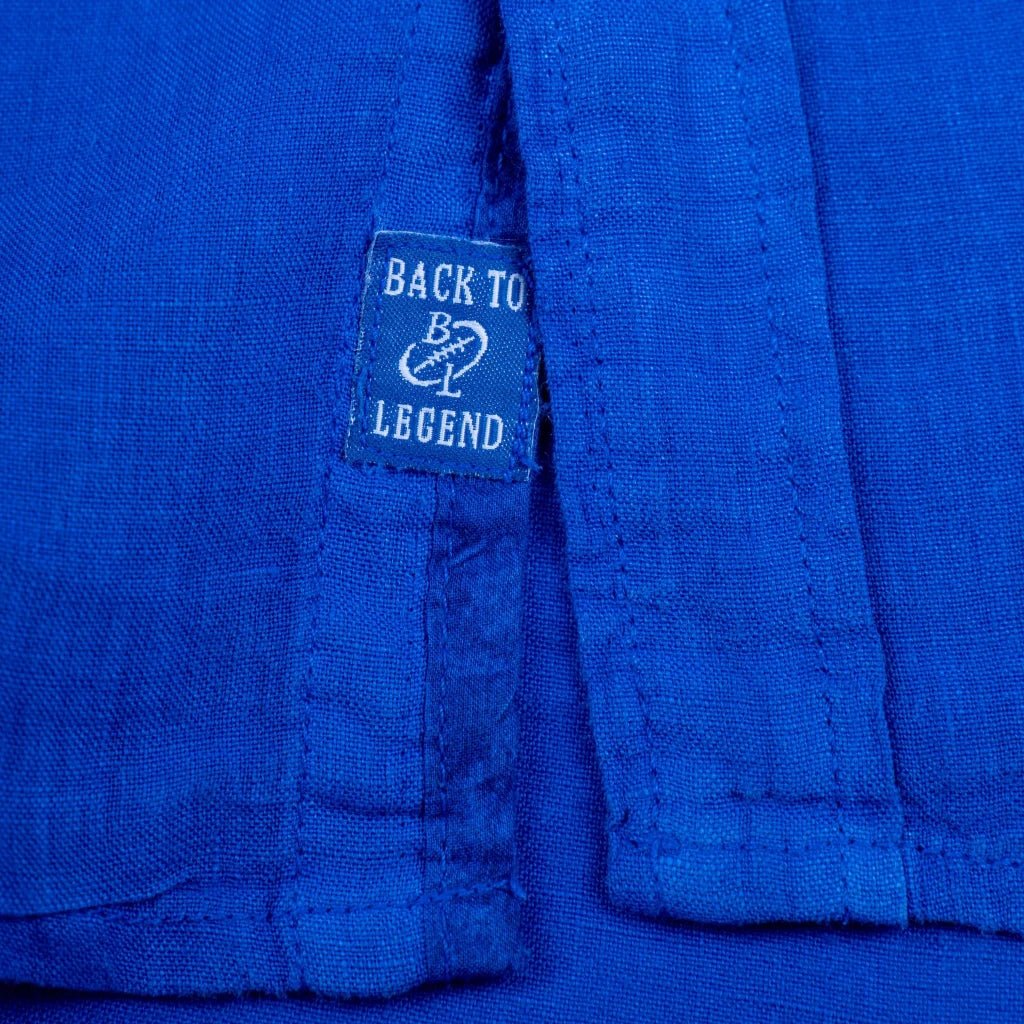 Chemise manches longues femme en lin bleue BACK to LEGEND (zoom patte de boutonnage)
