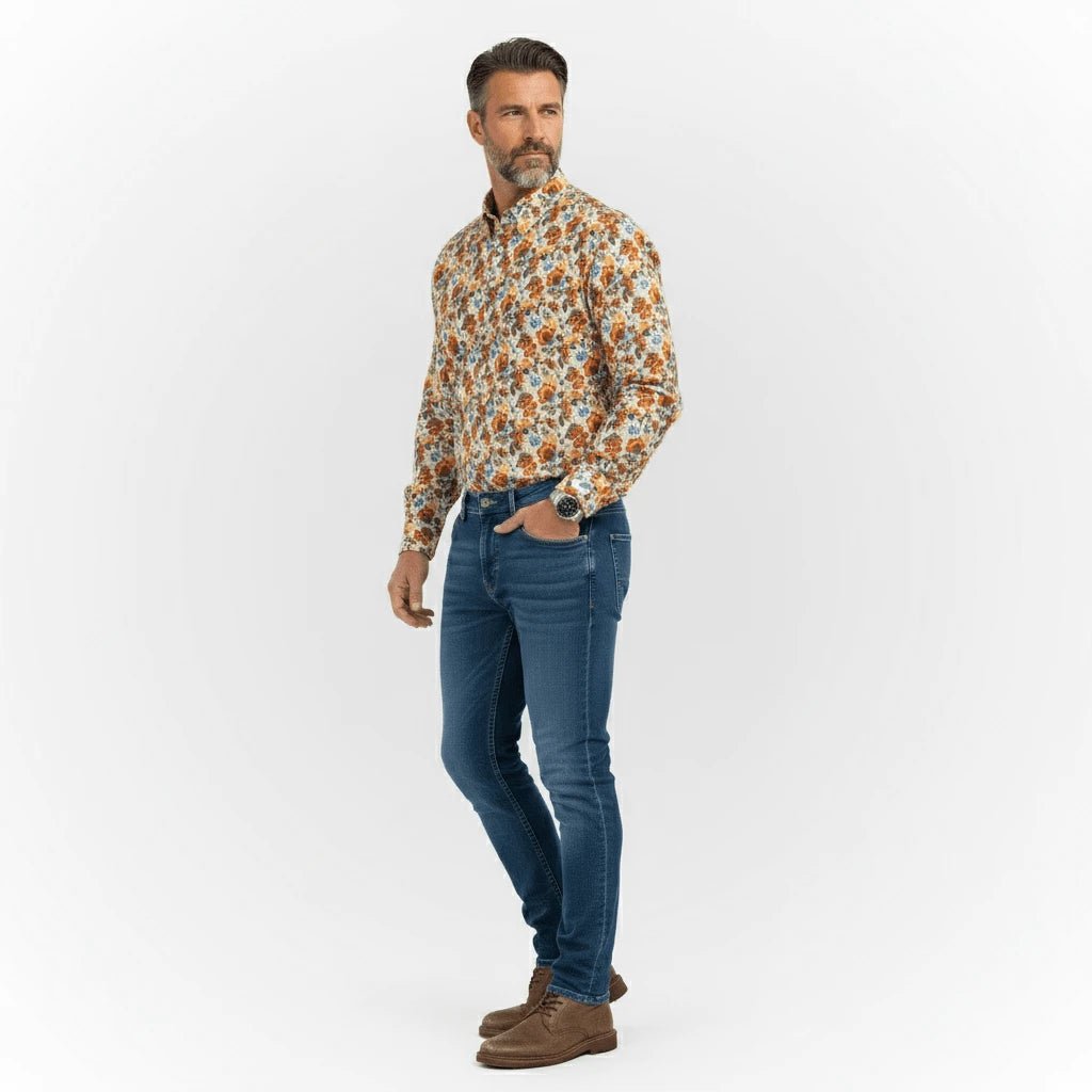 Chemise homme à manches longues légère à motif floral orange BACK TO LEGEND