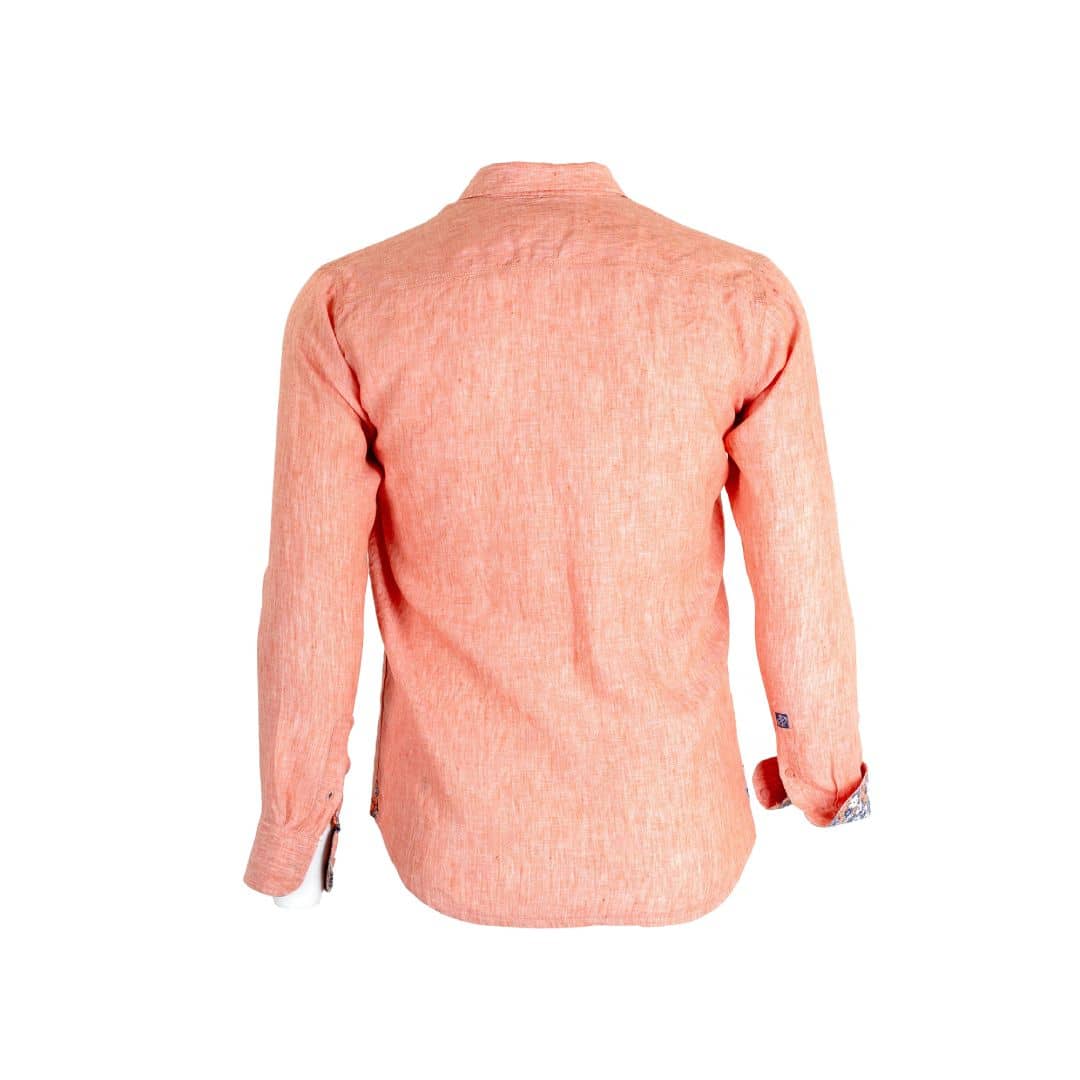 Chemise orange pâle à manches longues 100% lin (vue de dos)