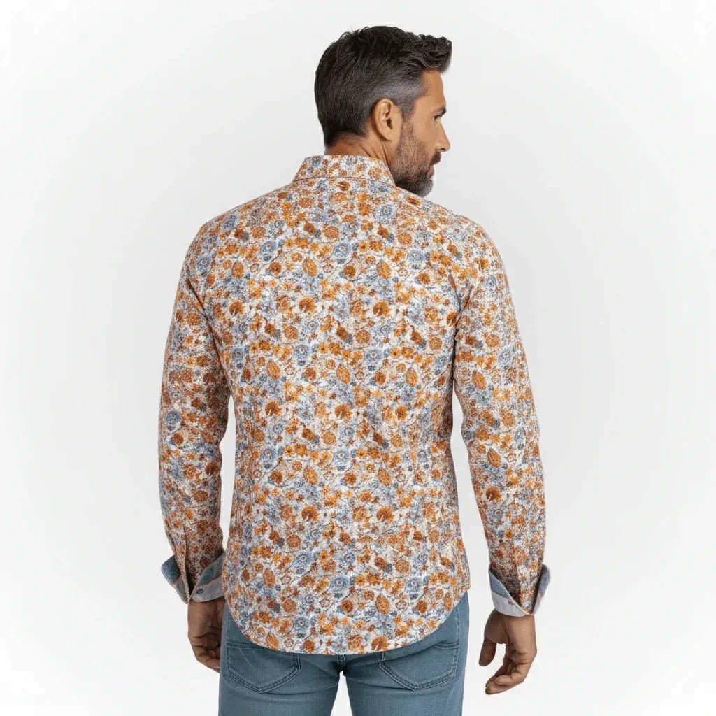 Chemise à manches longues orange à motif floral en voile de coton BACK TO LEGEND (vue de dos)
